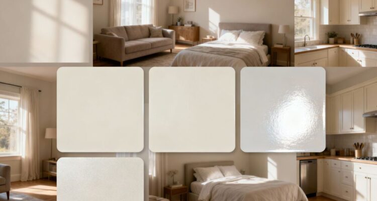 Various paint finishes on walls in different rooms.