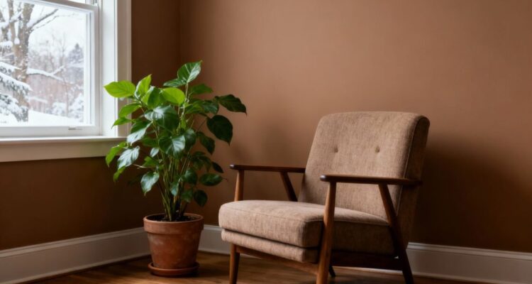 Eco-friendly painted interior with natural light and plants.