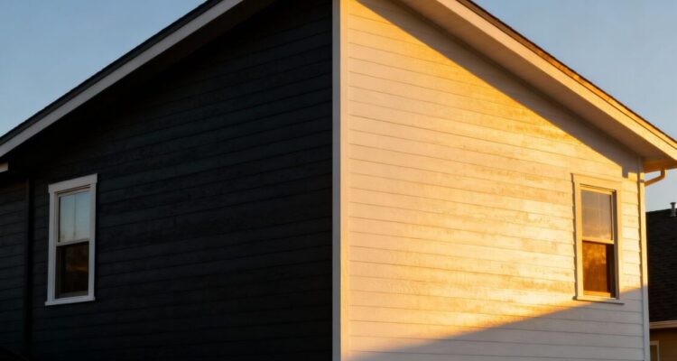 House exterior with contrasting dark and light colored walls.