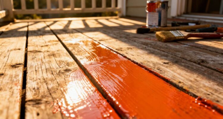Deck being painted, showing old and new sections.