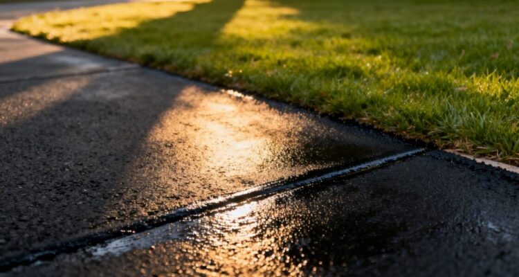 Newly sealed driveway after winter maintenance.