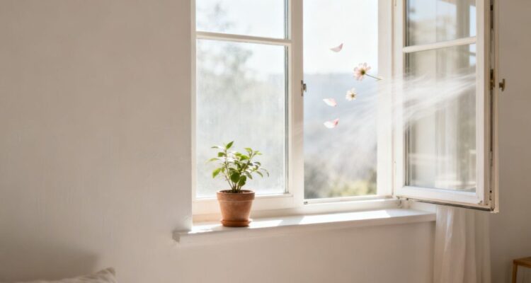 Freshly painted room with natural light and plants.