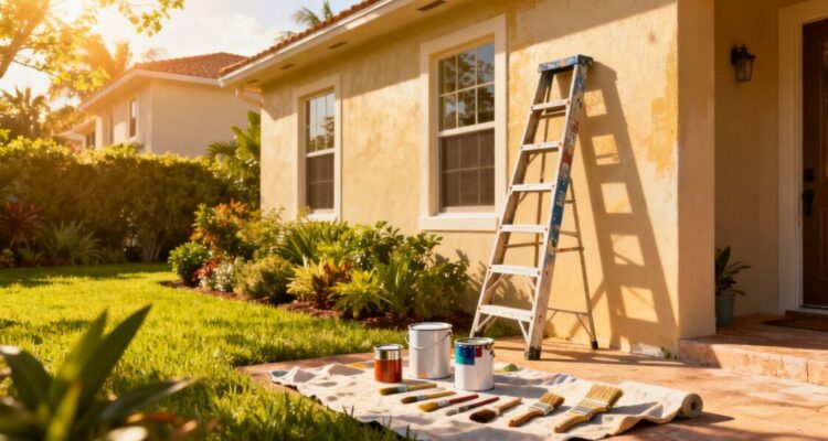 Exterior painting preparation in sunny North Boca Raton, CA.