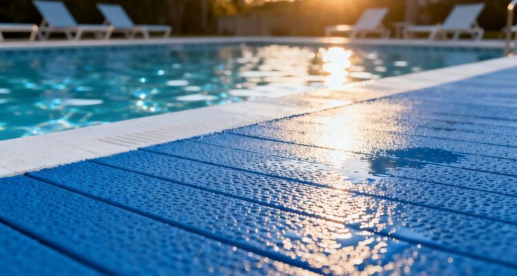 Poolside deck painted for slip resistance.